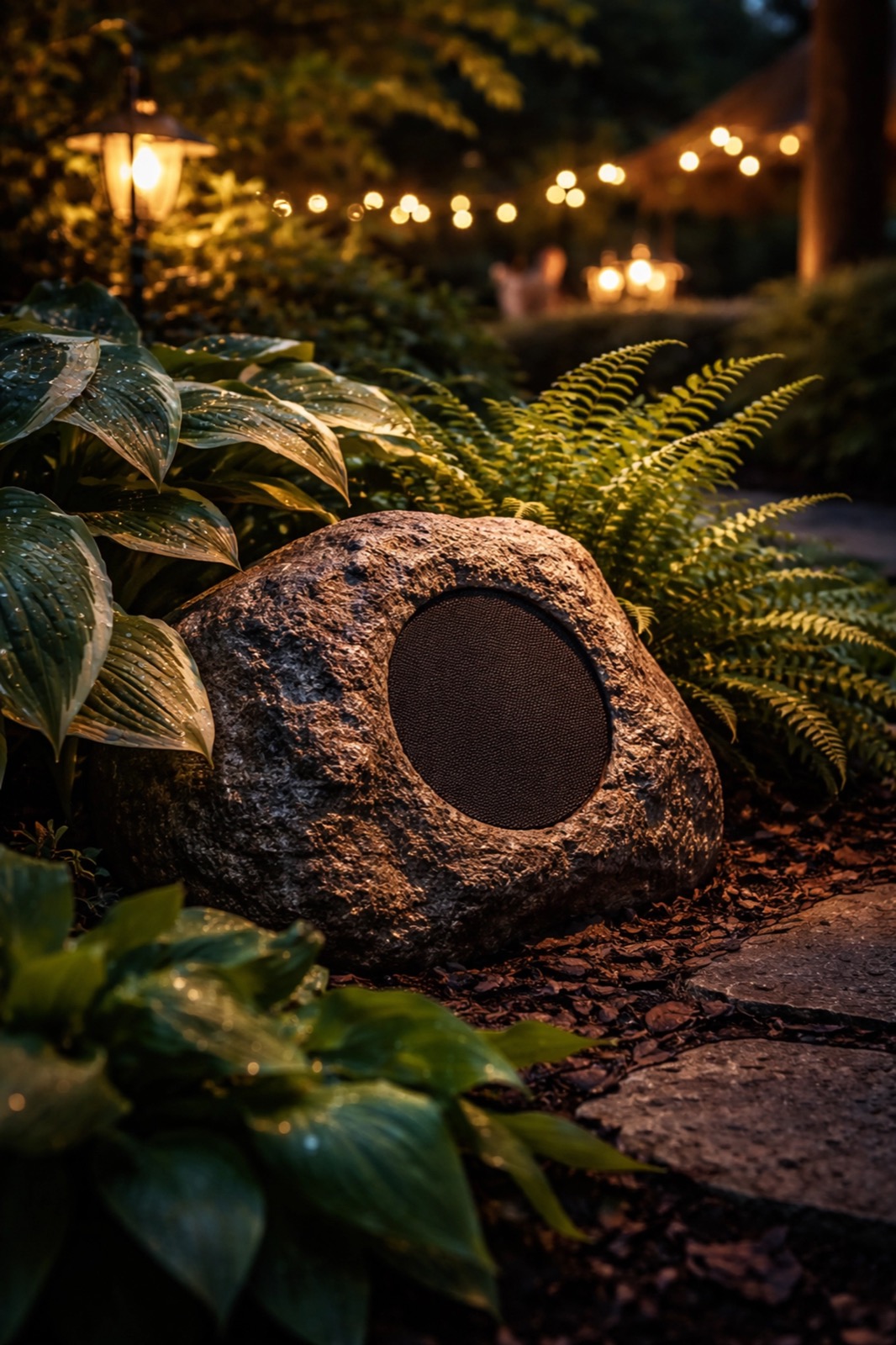 Discreet outdoor speakers in garden