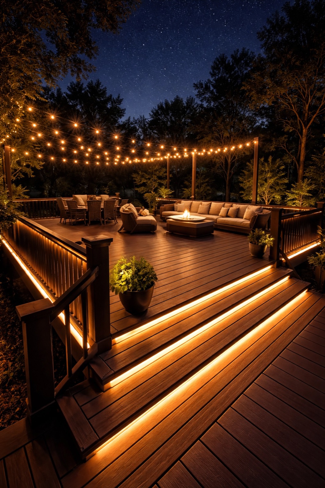 Garden landscape lighting highlighting trees