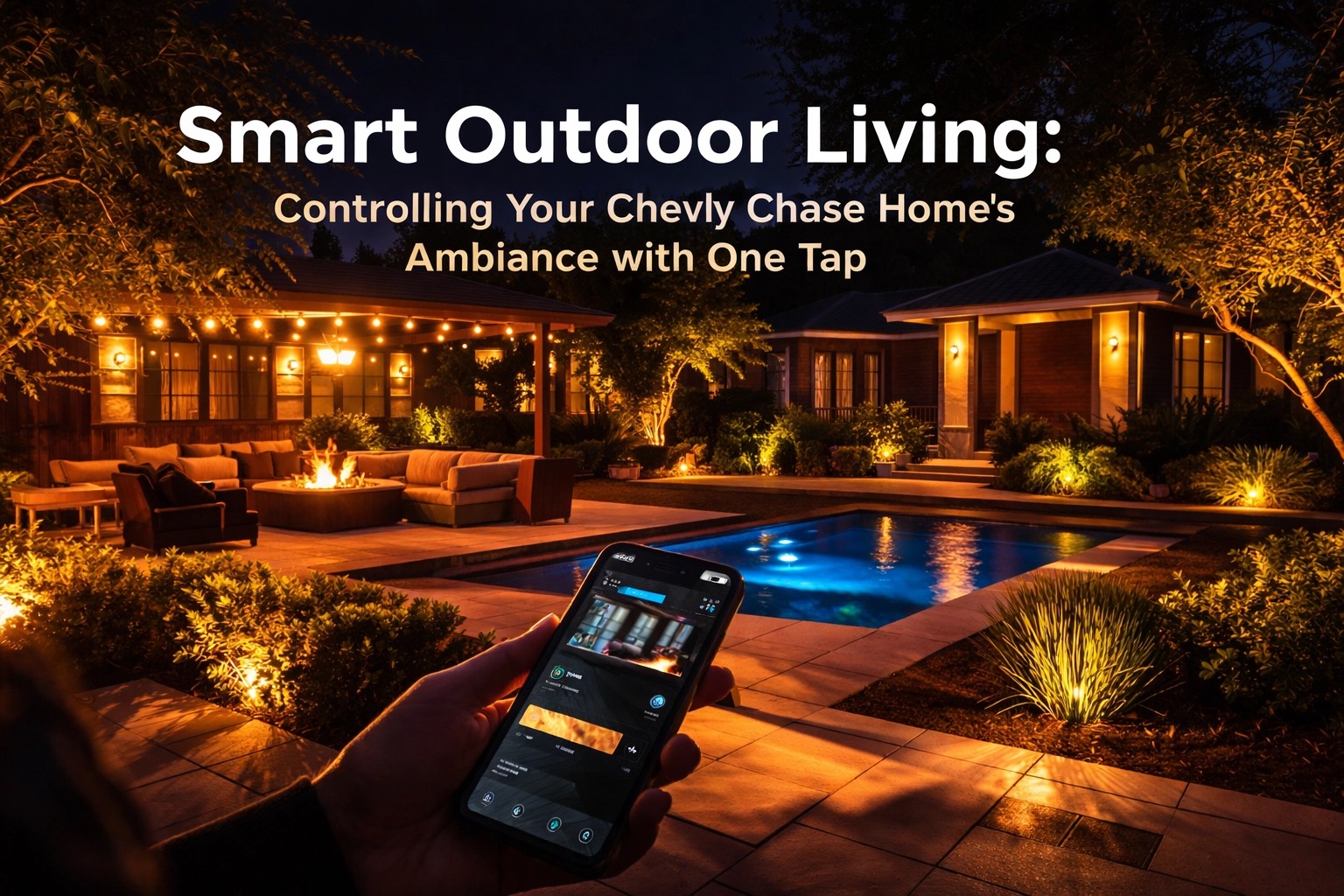 Smart outdoor living space at night